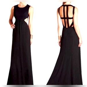 BCBGMAXAZRIA Angelinah Leather Contrast Cutout Gown